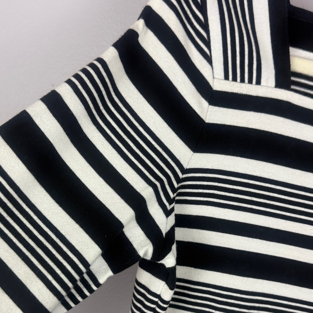 Talbots Cotton Classic Black White Striped Square Neckline 3/4 Sleeve Small Top - Picture 4 of 10